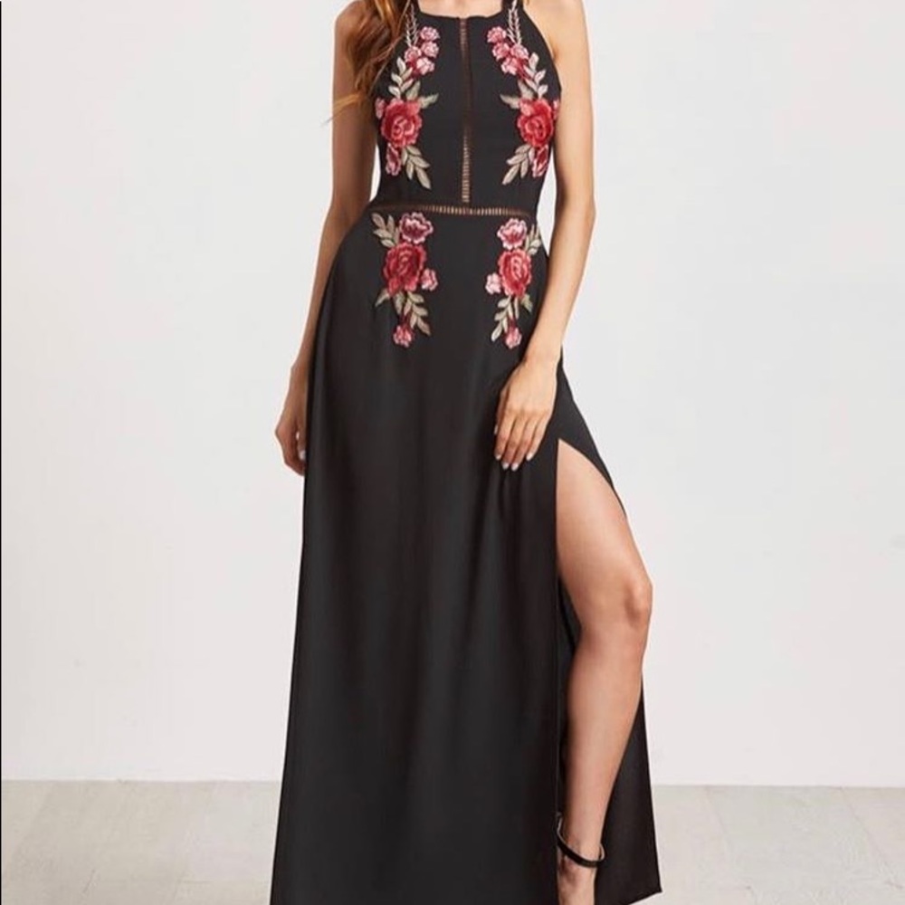 Black a Maxi Dress With Floral Detailing Flowers